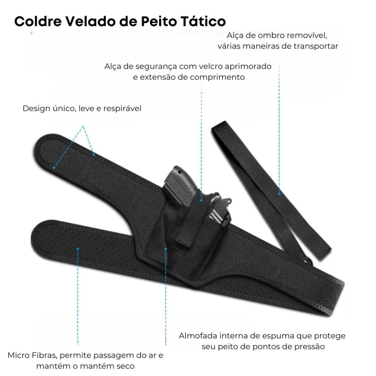 Coldre Cinta Axila Ombro 110cm Arma Pistola Revolver Tático