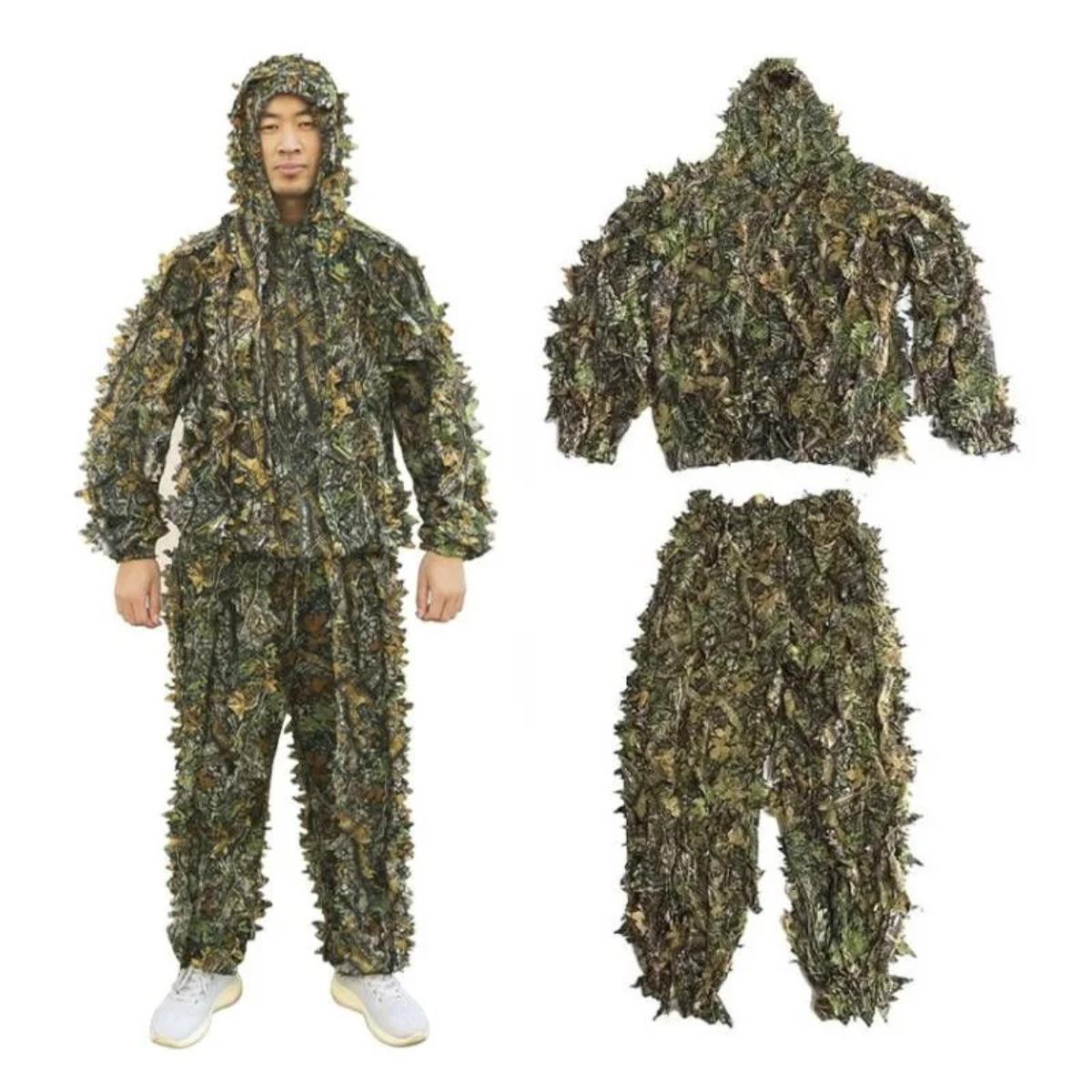 Roupa De Caça Ghillie Camuflada Folhas 3d Airsoft
