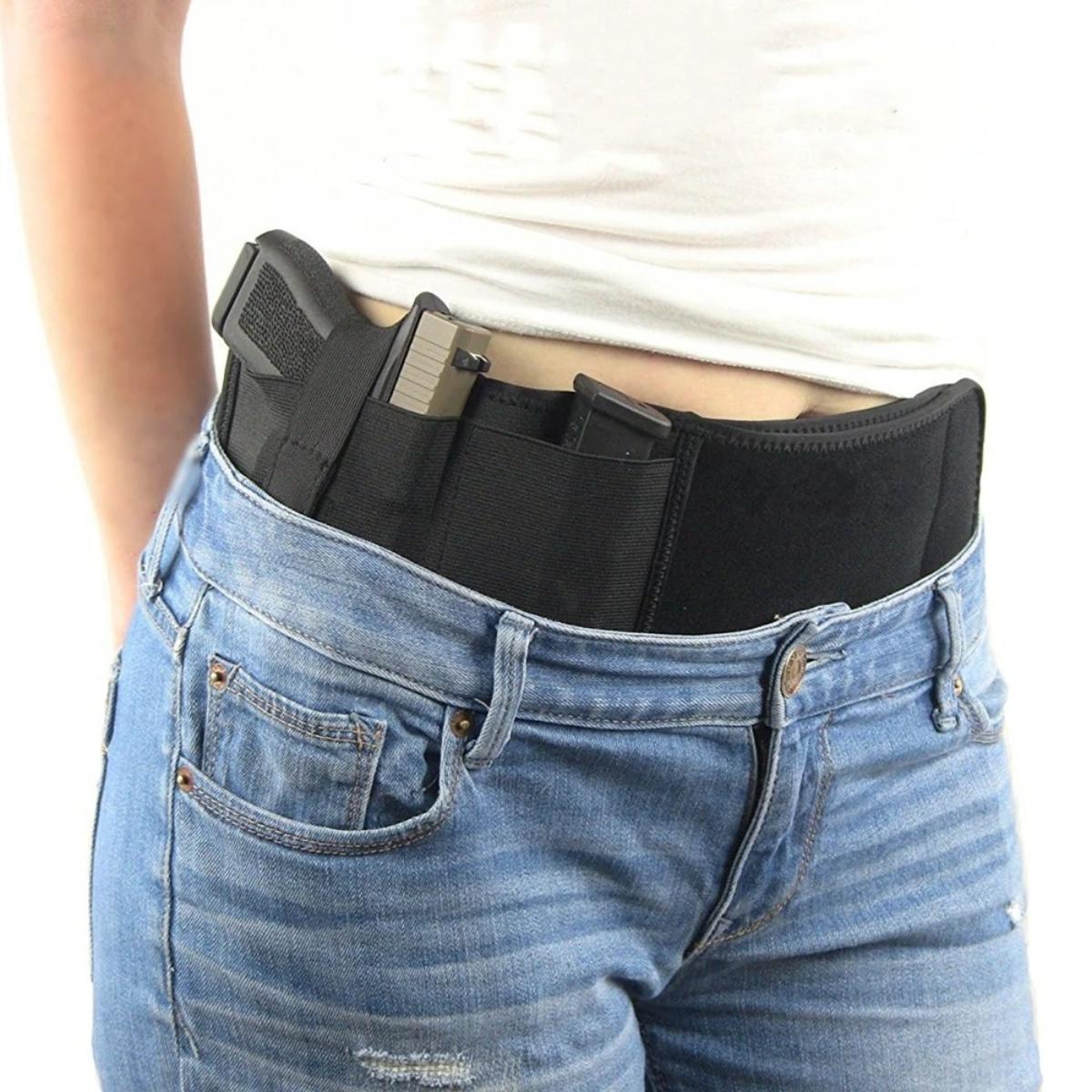 Coldre Clip Metal Cinta Barriga Abdomem 115cm Arma Pistola Revolver Tático