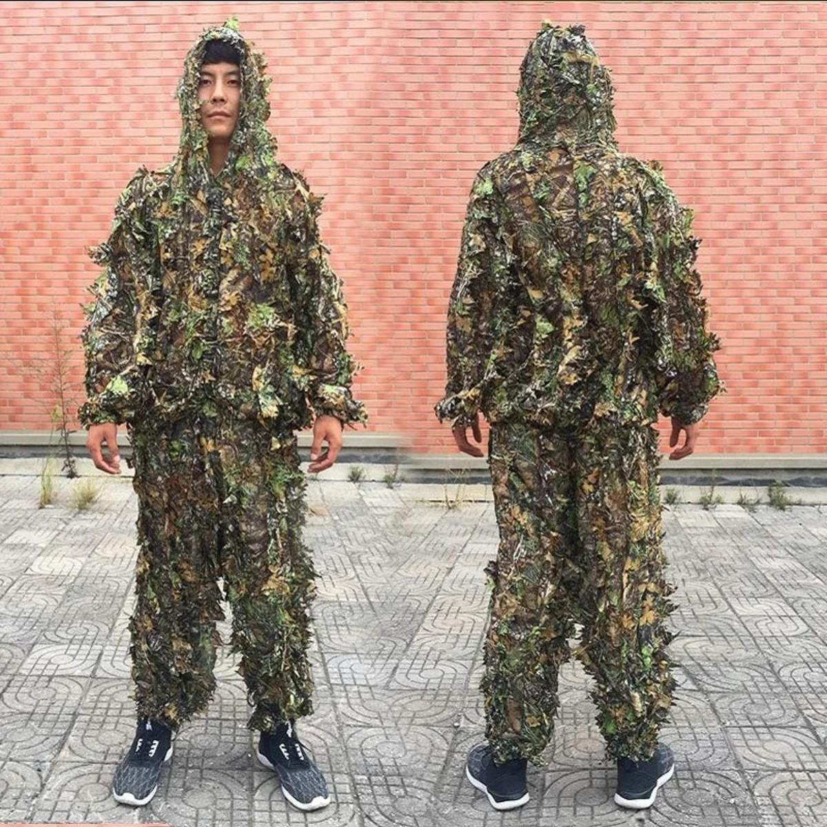Roupa De Caça Ghillie Camuflada Folhas 3d Airsoft